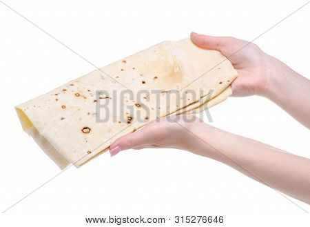 Armenian Lavash Food In Hand On White Background Isolation