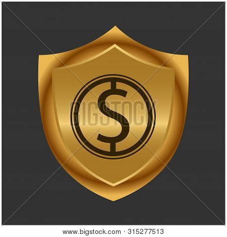Dollar And Gold Shield. Stock Icon. Vector Illustration.