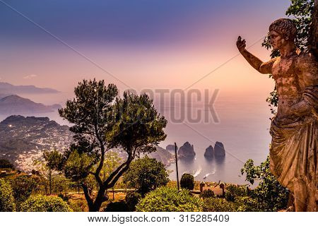 View Of Capri Island From Monte Solaro, In Anacapri