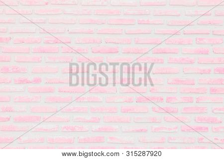 Pastal Pink And White Brick Wall Texture Background. Brickwork Or Stonework Flooring Interior Rock O