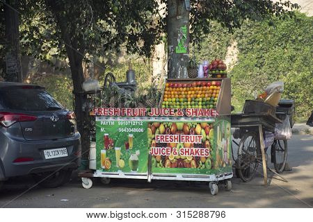 Indian People Sale And Buy Juice Shake Fruits Vegetables From Small Local Grocery Stall Shop At Janp