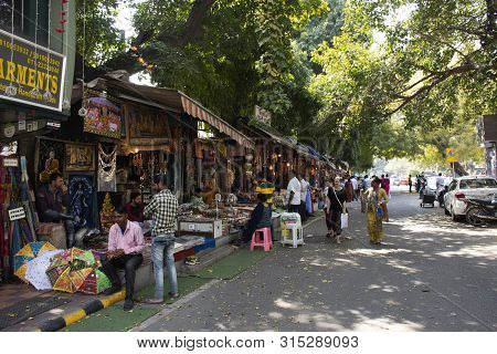 Indian People And Foreigner Travelers Walking Travel Visit And Shopping Product At Janpath And Tibet