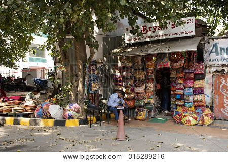 Indian People And Foreigner Travelers Walking Travel Visit And Shopping Product At Janpath And Tibet