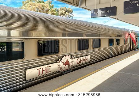 Adelaide Parklands Terminal, South Australia - August 4, 2019: The Ghan Train Ready To Depart For It