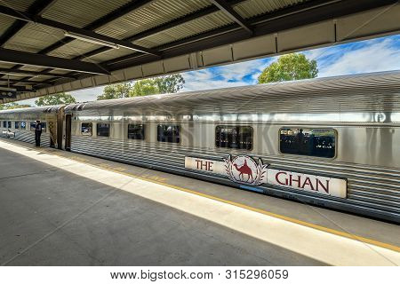 Adelaide Parklands Terminal, South Australia - August 4, 2019: The Ghan Train Ready To Depart For It