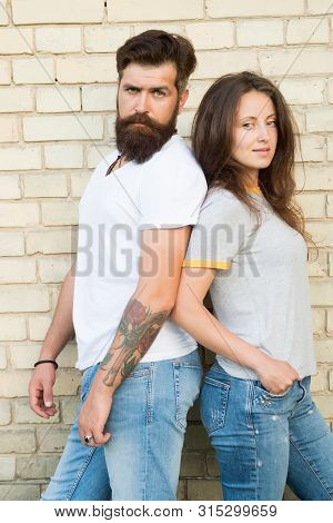 Close Relationship. Sensual Woman And Bearded Man Enjoying Romantic Relationship. Loving Relationshi