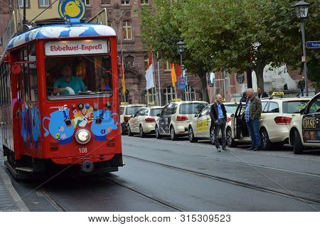 Frankfurt Am Main, Germany - 09.30.2016: Ebbelwei-express Tram Streetcar Sightseeing City Tour In Fr