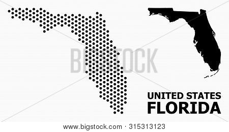 Dot Map Of Florida State Composition And Solid Illustration. Vector Map Of Florida State Composition