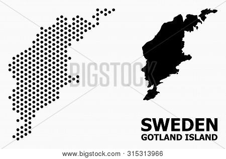 Pixel Map Of Gotland Island Composition And Solid Illustration. Vector Map Of Gotland Island Composi