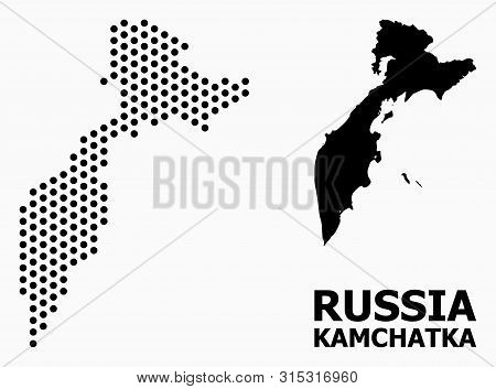 Pixelated Map Of Kamchatka Peninsula Collage And Solid Illustration. Vector Map Of Kamchatka Peninsu