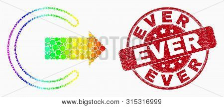 Dot Rainbow Gradiented Logout Mosaic Pictogram And Ever Seal Stamp. Red Vector Round Distress Seal W