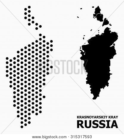 Pixelated Map Of Krasnoyarskiy Kray Composition And Solid Illustration. Vector Map Of Krasnoyarskiy 