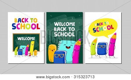 Back To School, Kawaii Characters. School Illustrations. Vector Eps10.