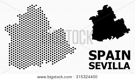 Pixelated Map Of Sevilla Province Composition And Solid Illustration. Vector Map Of Sevilla Province