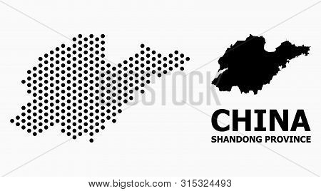 Pixel Map Of Shandong Province Mosaic And Solid Illustration. Vector Map Of Shandong Province Combin