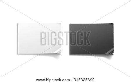 Blank Black And White A5 Magazine Mockup Set, Isolated, 3d Rendering. Empty Horizontal Paper Jornal 