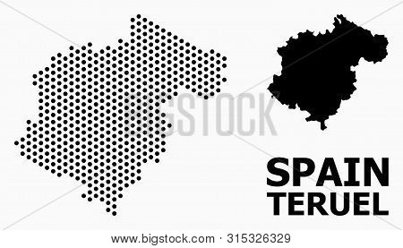 Pixelated Map Of Teruel Province Composition And Solid Illustration. Vector Map Of Teruel Province C