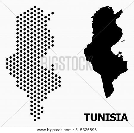 Pixel Map Of Tunisia Composition And Solid Illustration. Vector Map Of Tunisia Composition Of Circle