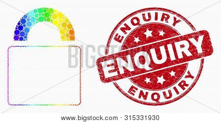 Pixel Bright Spectral Lock Mosaic Pictogram And Enquiry Stamp. Red Vector Rounded Distress Seal Stam
