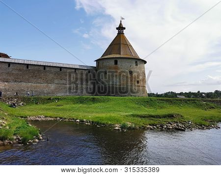 Shlisselburg, Russia - June 30, 2019: Historical Fortress Oreshek Is An Ancient Russian Fortress. Sh