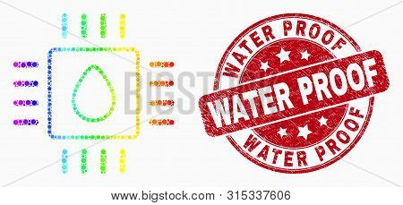 Pixel Spectrum Liquid Processor Mosaic Pictogram And Water Proof Watermark. Red Vector Rounded Grung