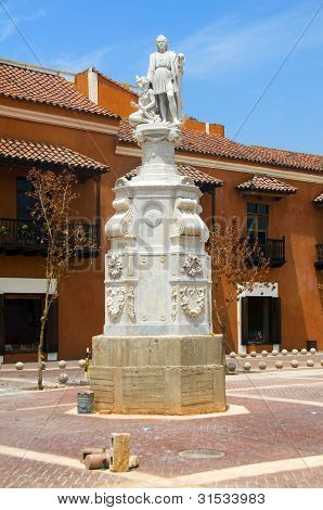 Statue Christopher Columbus Plaza De La Aduana Cartagena Kolumbien SÃ¼damerika