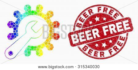 Pixelated Bright Spectral Repair Tools Mosaic Icon And Beer Free Watermark. Red Vector Round Grunge 