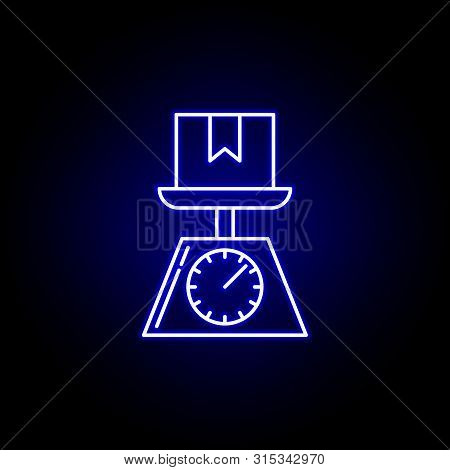 Weighing Parcel Scales Line Icon In Blue Neon Style. Set Of Logistics Illustration Icons. Signs, Sym