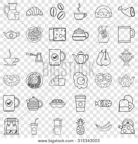 Coffee Icons Set. Outline Style Of 36 Coffee Icons For Web For Any Design
