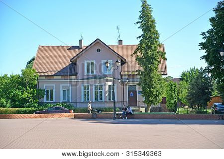 Slavsk, Russia - June 22, 2019: The House With The Mezzanine On Shkolnaya Street. Kaliningrad Region