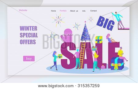 Web Tepmlates, App For Phone, Web Site, Page With New Year Concept And Winter Sale. Small People Cel