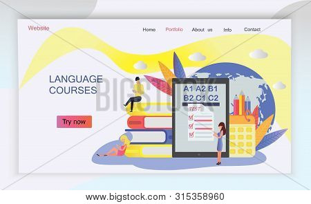 The Web Page Design Templates For Language Courses, E-learning, Online Education Is Shown. Modern Ve