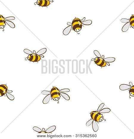 Cute Seamless Pattern With Flying Bees. Vector Illustration Eps10.