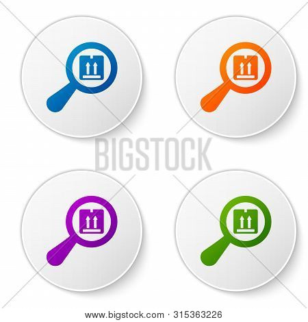 Color Search Package Icon Isolated On White Background. Parcel Tracking Symbol. Magnifying Glass And