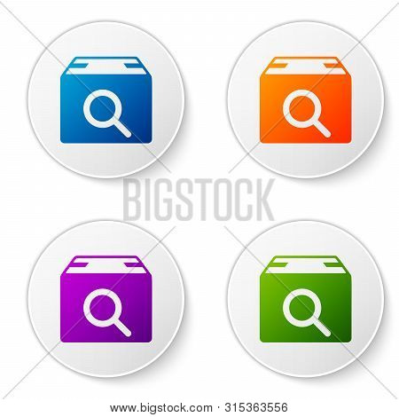 Color Search Package Icon Isolated On White Background. Parcel Tracking Symbol. Magnifying Glass And