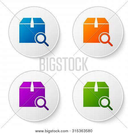 Color Search Package Icon Isolated On White Background. Parcel Tracking Symbol. Magnifying Glass And