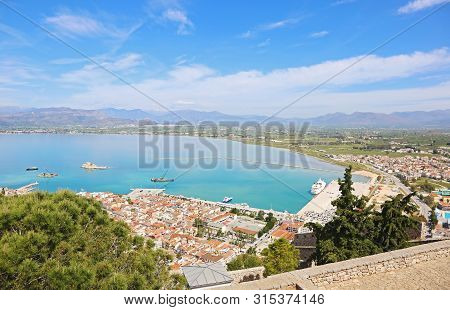 Landscape Of Nafplio Town Argolis Greece - Drone View - Greek Famous Destination