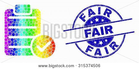 Dot Spectrum Accept Pad Text Mosaic Icon And Fair Stamp. Blue Vector Round Scratched Seal Stamp With