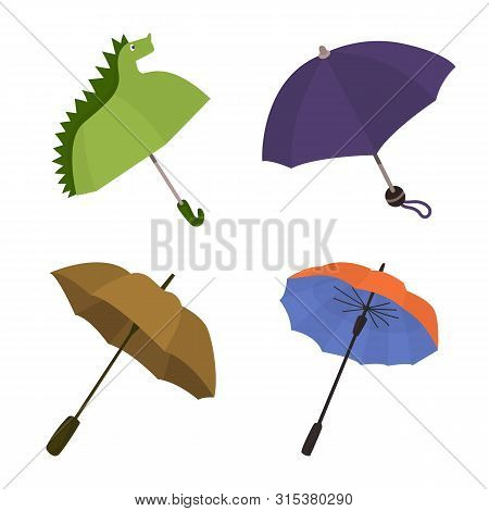 Vector Illustration Of Umbrella And Rain Sign. Collection Of Umbrella And Weather Stock Symbol For W