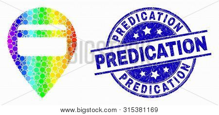 Pixel Rainbow Gradiented Bank Card Pointer Mosaic Icon And Predication Stamp. Blue Vector Round Grun