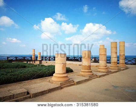 Ruins Of Ancient Cesarea City  Built By Herod, Israel