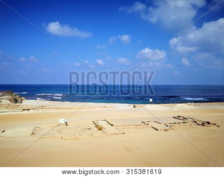 Ruins Of Ancient Cesarea City  Built By Herod, Israel