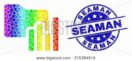 Pixelated Rainbow Gradiented Charts Folder Mosaic Pictogram And Seaman Seal. Blue Vector Rounded Tex