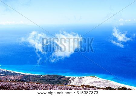 Aerial View From Llogara Pass To Albanian Riviera Beach And Ionian Sea Coastline