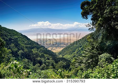 Image Of The Famous Ngorongoro Crater, An Important Destination For Many Tourists Visiting Tanzania,