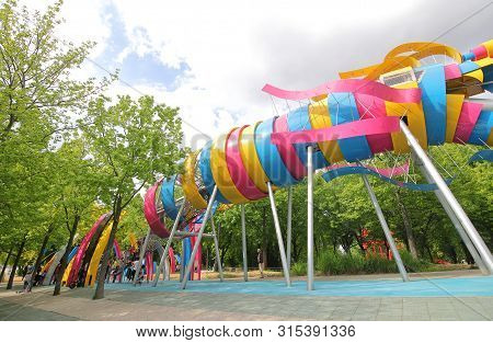 Paris France - May 26, 2019: Unidentified People Visit Villette Park Paris France
