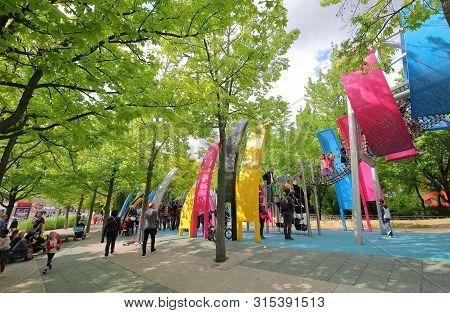 Paris France - May 26, 2019: Unidentified People Visit Villette Park Paris France
