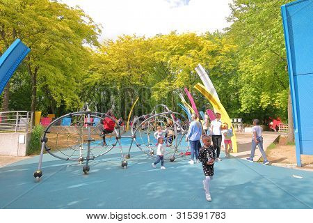 Paris France - May 26, 2019: Unidentified People Visit Villette Park Paris France