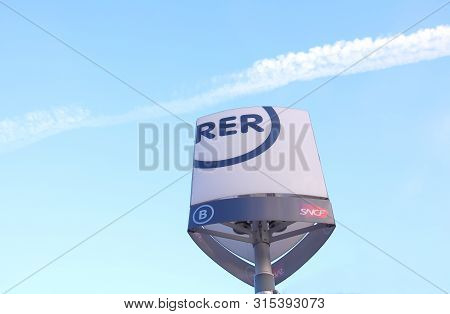 Paris France - May 26, 2019: Rer Train Station Sign Paris France