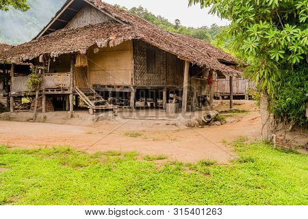 Chiang Mai, Thailand; July 2, 2019: Traditional Wooden House On Stilts Located At Chiang Doa Five Hi